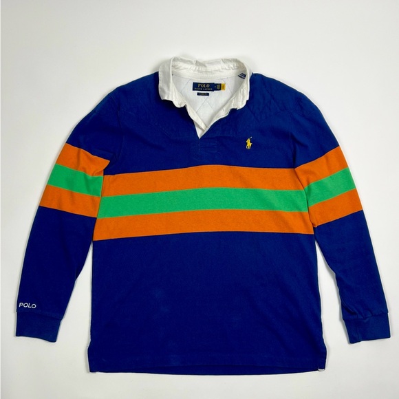 Ralph Lauren Other - Ralph Lauren Navy Rugby Shirt with Orange & Green Stripes